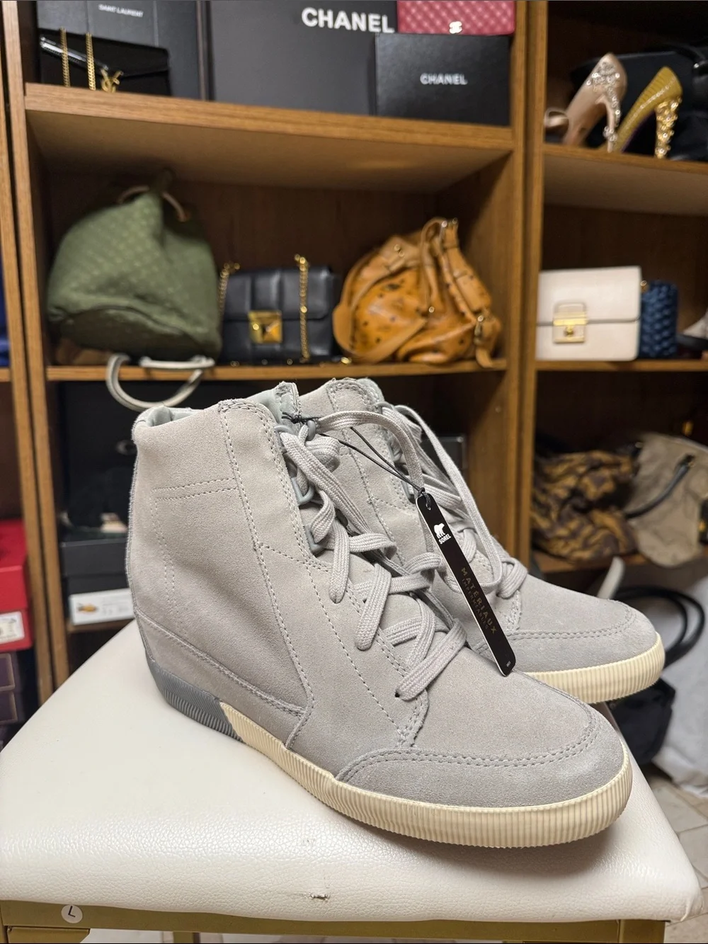 SOREL Suedes Hidden Wedge Sneaker - Light Gray
